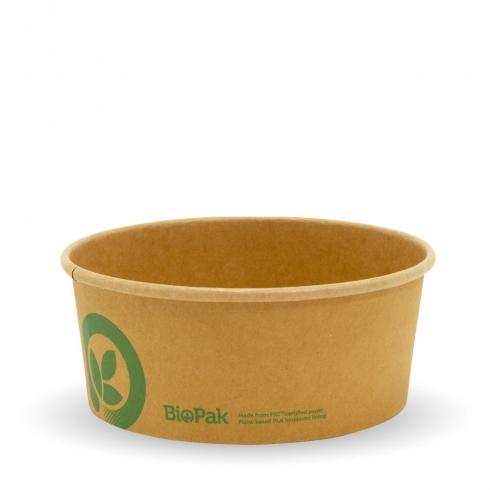 750ml Medium BioBowl - printed kraft-look from BioPak. Compostable, made out of Paper and Bioplastic and sold in boxes of 1. Hospitality quality at wholesale price with The Flying Fork!