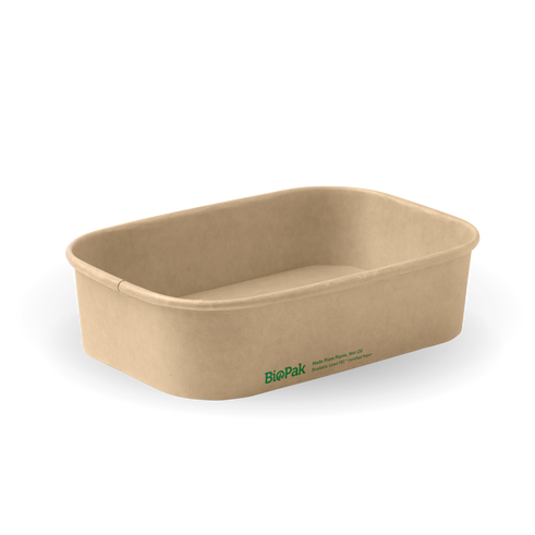 Rectangle Pla Lined Paper Container - 500Ml, Natural from Biopak. Compostable and sold in boxes of 1. Hospitality quality at wholesale price with The Flying Fork!