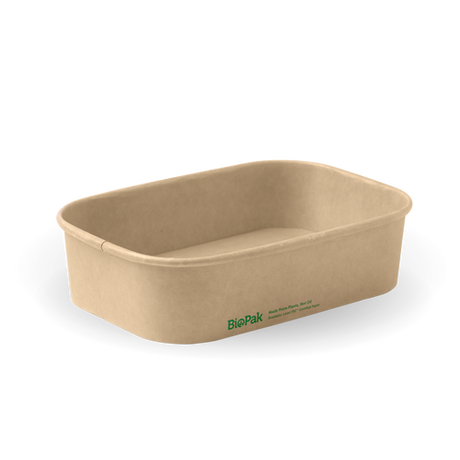 Rectangle Pla Lined Paper Container - 500Ml, Natural from Biopak. Compostable and sold in boxes of 1. Hospitality quality at wholesale price with The Flying Fork!