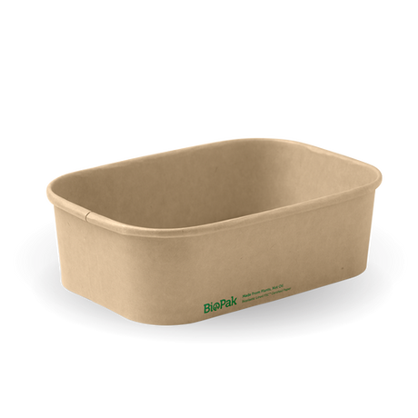 Rectangle Pla Lined Paper Container - 650Ml, Natural from Biopak. Compostable and sold in boxes of 1. Hospitality quality at wholesale price with The Flying Fork!