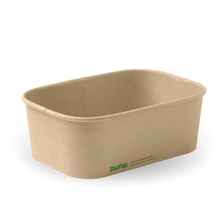 Rectangle Pla Lined Paper Container - 750Ml, Natural from Biopak. Compostable and sold in boxes of 1. Hospitality quality at wholesale price with The Flying Fork!