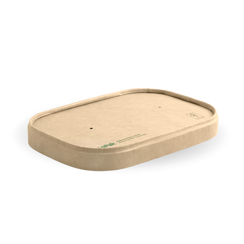 Rectangle Pla Lined Paper Container Lid - Natural from Biopak. Compostable and sold in boxes of 1. Hospitality quality at wholesale price with The Flying Fork!
