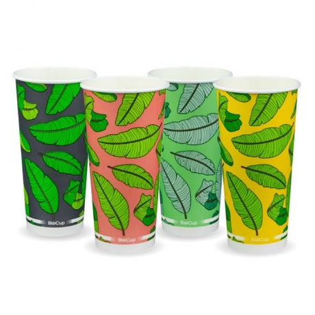 22oz BioCup��Cold��Cup - mixed colour leaf designs from BioPak. Compostable, made out of Paper and Bioplastic and sold in boxes of 1. Hospitality quality at wholesale price with The Flying Fork!