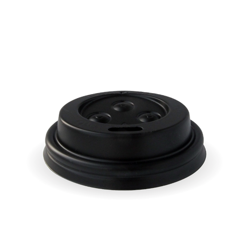 63mm PS sipper lid - fits 63mm cups - black from BioPak. Compostable, made out of Bioplastic and sold in boxes of 1. Hospitality quality at wholesale price with The Flying Fork!