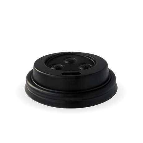 63mm PS sipper lid - fits 63mm cups - black from BioPak. Compostable, made out of Bioplastic and sold in boxes of 1. Hospitality quality at wholesale price with The Flying Fork!