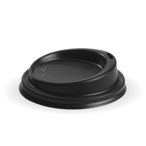 PS Small Lid - 6, 8, 10 & 12oz, 80mm, Black (Box of 1000) from BioPak. Compostable, made out of Bioplastic and sold in boxes of 1. Hospitality quality at wholesale price with The Flying Fork!