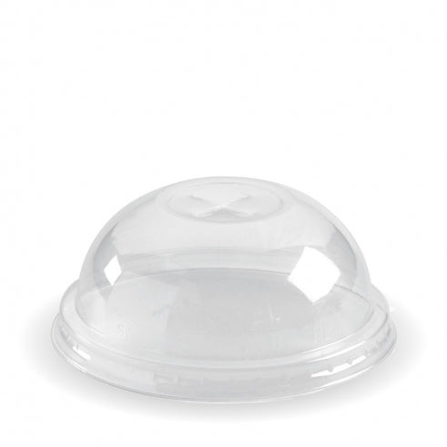 150-280ml cup dome lid with x-slot - clear from BioPak. Compostable, made out of Bioplastic and sold in boxes of 1. Hospitality quality at wholesale price with The Flying Fork!
