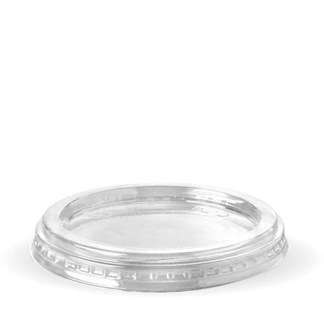 60ml sauce and 150-280ml cup flat lid - clear from BioPak. Compostable, made out of Bioplastic and sold in boxes of 1. Hospitality quality at wholesale price with The Flying Fork!