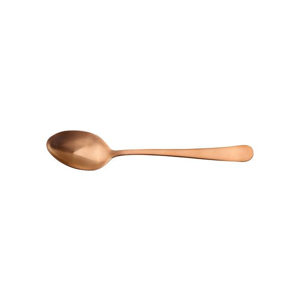Copper coloured Dessert Spoon on white background