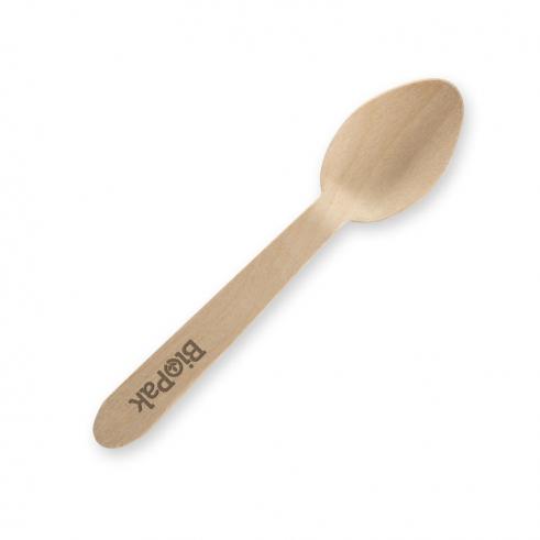 10cm coated tea spoon - FSC 100% - wood from BioPak. Compostable, made out of FSC Pulp and sold in boxes of 1. Hospitality quality at wholesale price with The Flying Fork!