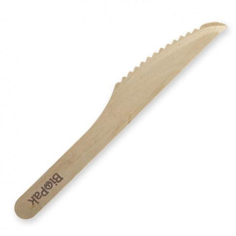 16cm coated knife - FSC 100% - wood from BioPak. Compostable, made out of FSC Pulp and sold in boxes of 1. Hospitality quality at wholesale price with The Flying Fork!