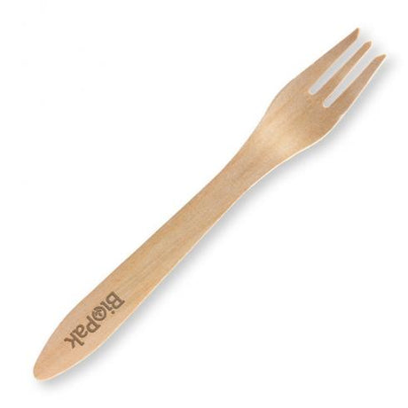 19cm coated fork - FSC 100% - wood from BioPak. Compostable, made out of FSC Pulp and sold in boxes of 1. Hospitality quality at wholesale price with The Flying Fork!
