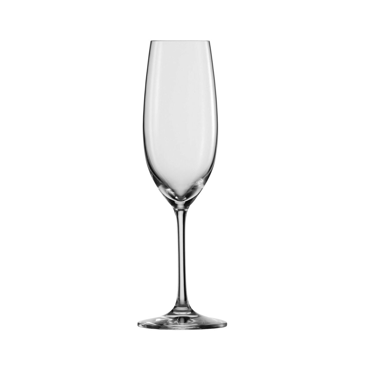 Clear, Tall Champagne flute on white background