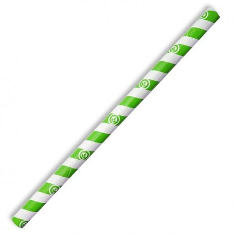 10mm jumbo paper straw - green stripe from BioPak. Compostable, made out of FSC�� certified paper and sold in boxes of 1. Hospitality quality at wholesale price with The Flying Fork!