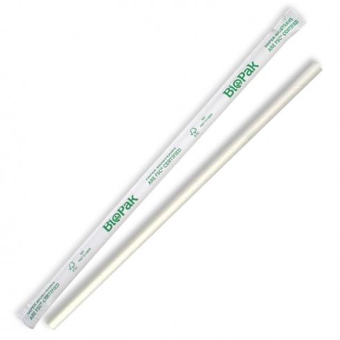 6mm individually wrapped straight straw - white from BioPak. Compostable, made out of FSC�� certified paper and sold in boxes of 1. Hospitality quality at wholesale price with The Flying Fork!