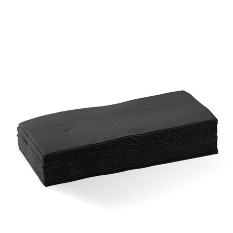 2-ply 1/8 fold quilted dinner napkin - Black from Biopak. Compostable, made out of FSC Mix and sold in boxes of 1. Hospitality quality at wholesale price with The Flying Fork!