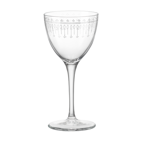 Bartender Art Deco' Nick&Nora 155Ml from Bormioli Rocco. Fine rim, made out of Glass and sold in boxes of 6. Hospitality quality at wholesale price with The Flying Fork!