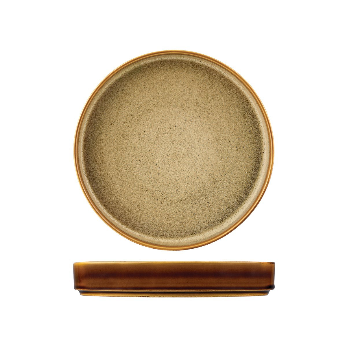 Medium sized brown plate with front and bottom view on a white background