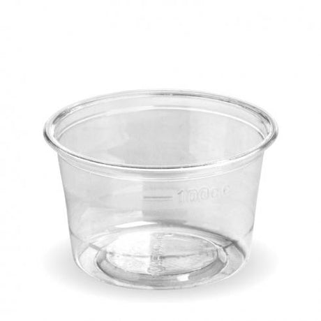 140ml sauce cup - clear from BioPak. Compostable, made out of Bioplastic and sold in boxes of 1. Hospitality quality at wholesale price with The Flying Fork!