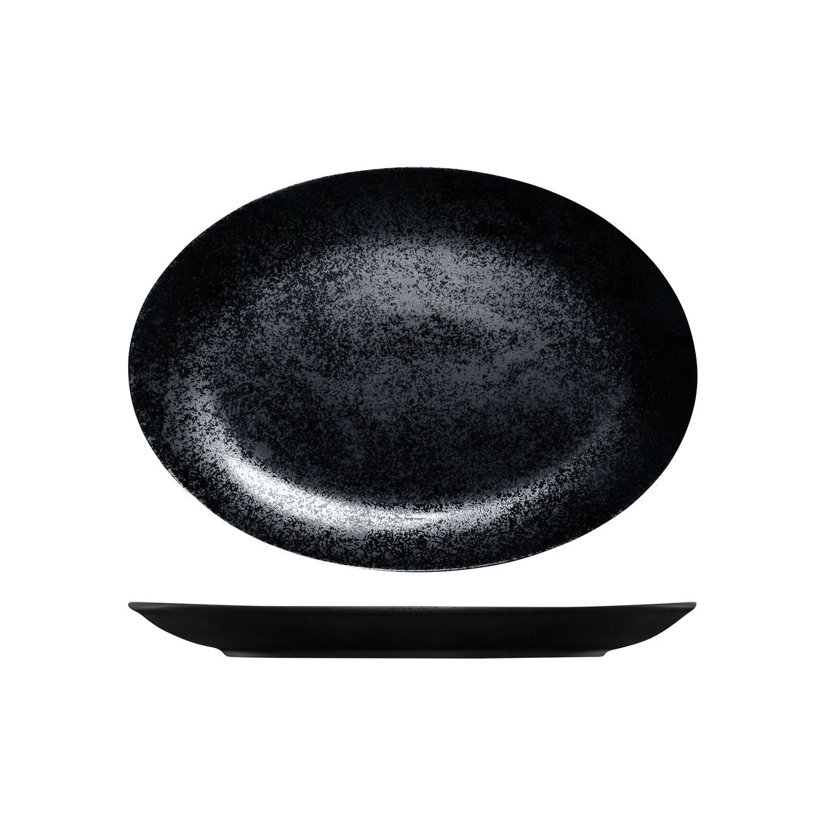 Oval Coupe Plate- Black, 320Mm, Karbon from Rak Porcelain. Textured, made out of Porcelain and sold in boxes of 6. Hospitality quality at wholesale price with The Flying Fork!