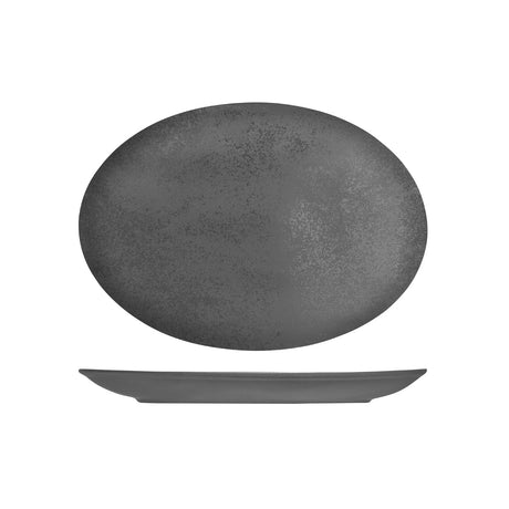 Oval Coupe Plate- Shale, 320Mm, Karbon from Rak Porcelain. Textured, made out of Porcelain and sold in boxes of 6. Hospitality quality at wholesale price with The Flying Fork!