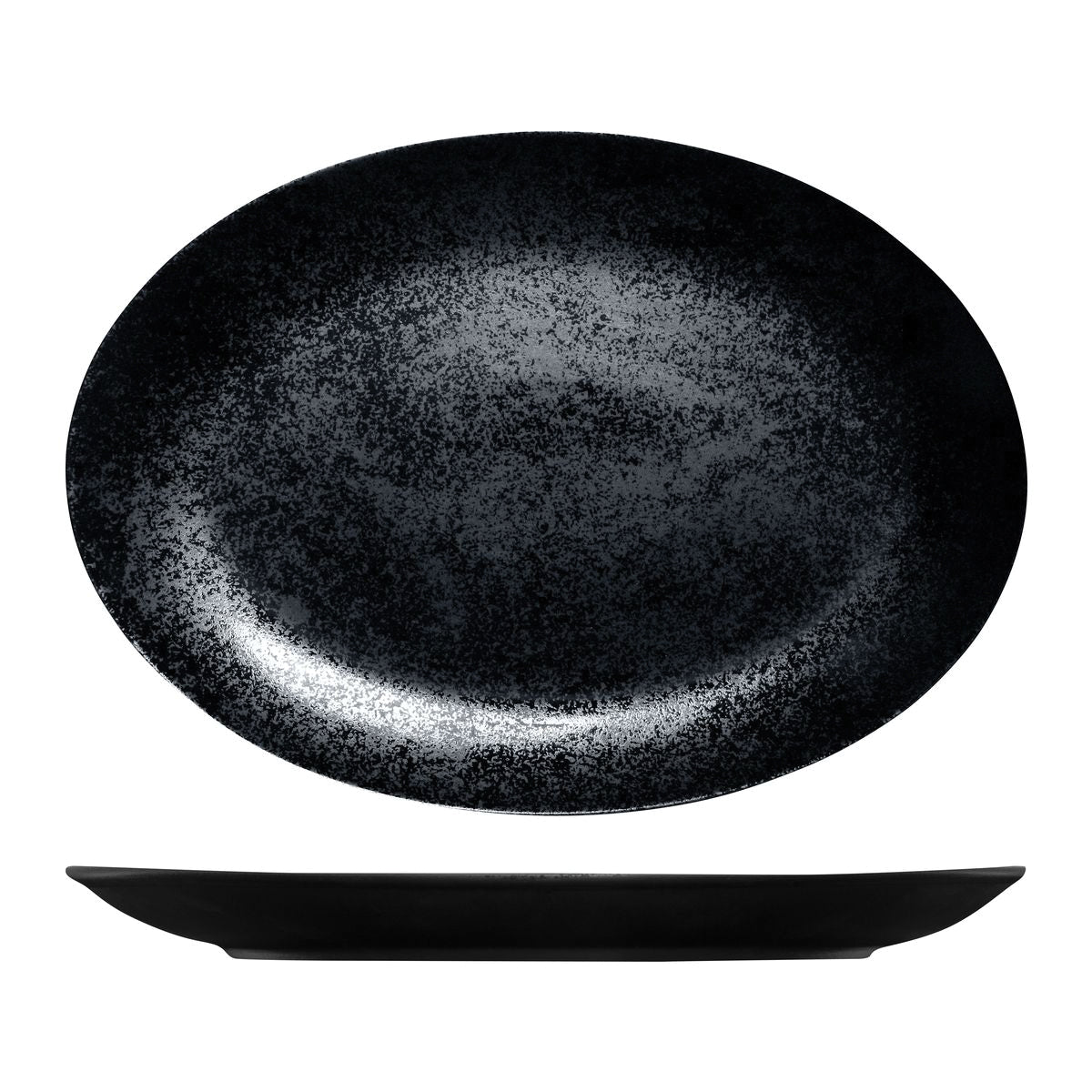Oval Coupe Plate- Black, 360Mm, Karbon from Rak Porcelain. Textured, made out of Porcelain and sold in boxes of 6. Hospitality quality at wholesale price with The Flying Fork!
