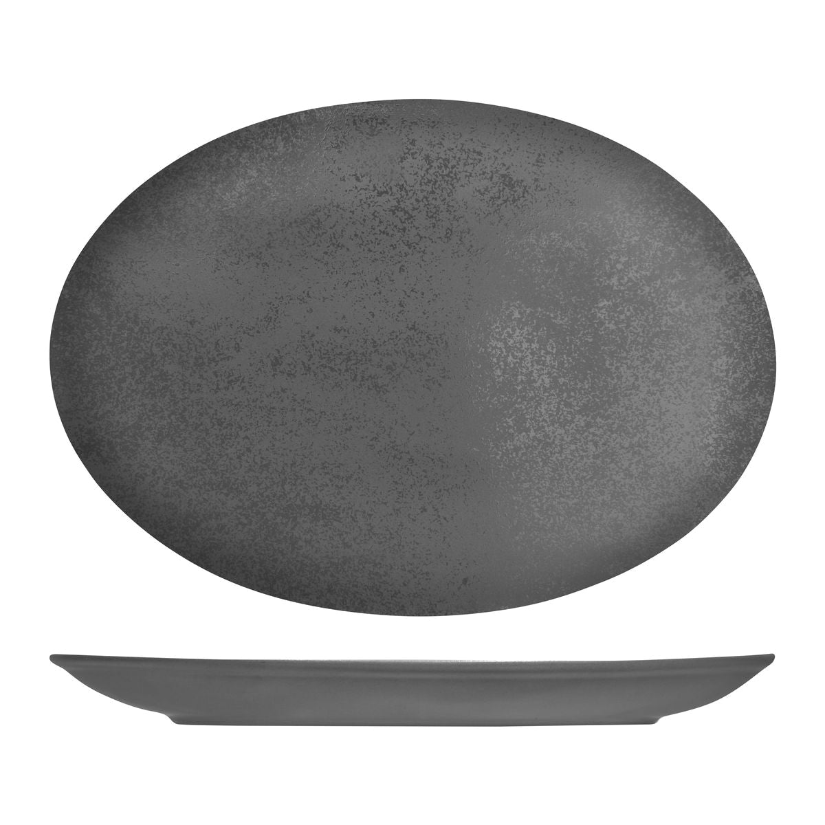 Oval Coupe Plate- Shale, 360Mm, Karbon from Rak Porcelain. Textured, made out of Porcelain and sold in boxes of 6. Hospitality quality at wholesale price with The Flying Fork!