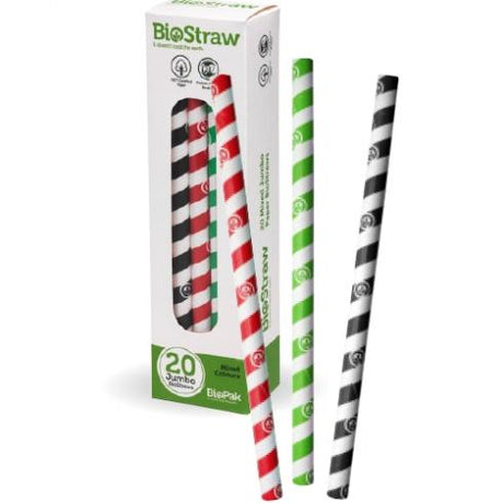 Mixed jumbo straws - 20pk, Mixed from BioPak. Compostable, made out of FSC�� certified paper and sold in boxes of 1. Hospitality quality at wholesale price with The Flying Fork!
