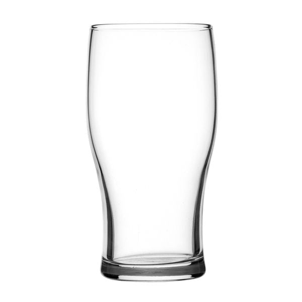 Clear pint glass on white background