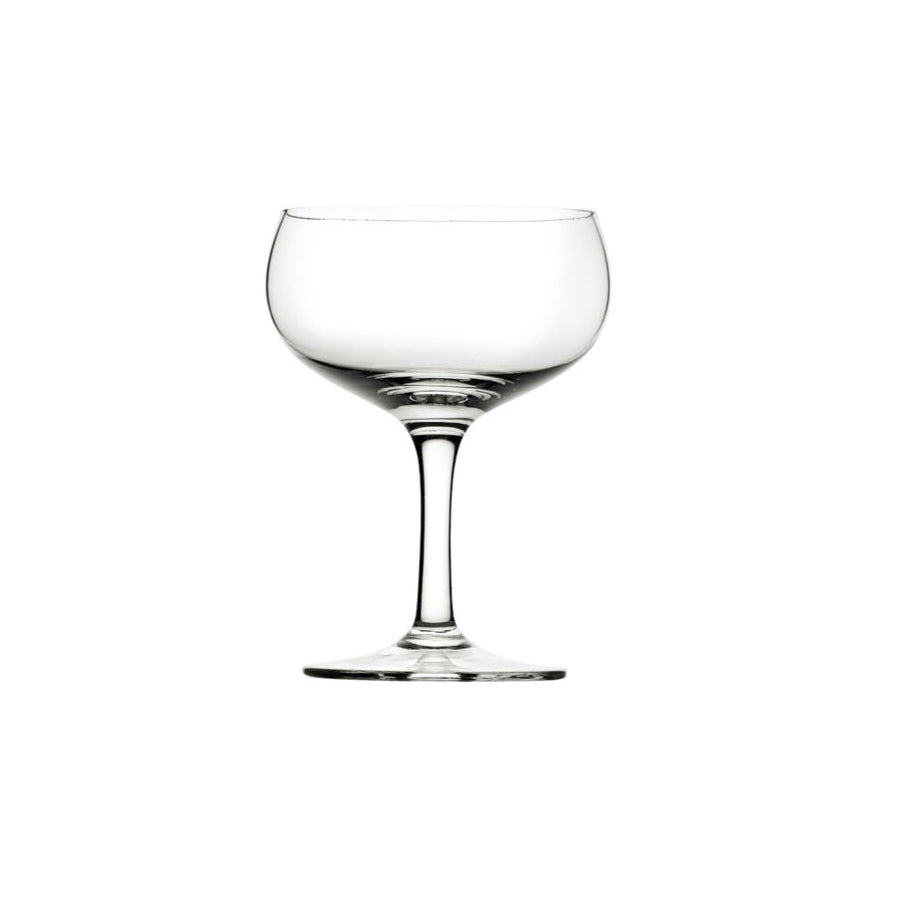 Retro inspired champagne coupe from Utopia, laser cut across different line, diamond or more intricate vintage patterns. Sturdy and dishwasher safe, ideal to create a speakeasy or 20 s atmosphere.