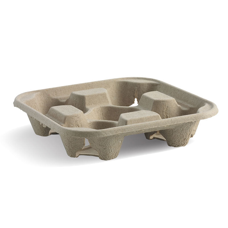 4 Cup Tray - Natural (Box of 300) from BioPak. Compostable, made out of Recycled Paper and sold in boxes of 1. Hospitality quality at wholesale price with The Flying Fork!