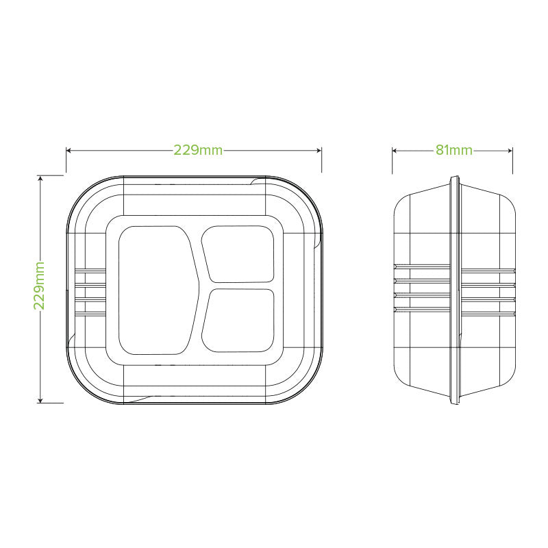 23x23x8cm 3 compartment clamshell - white - Carton of 200 units