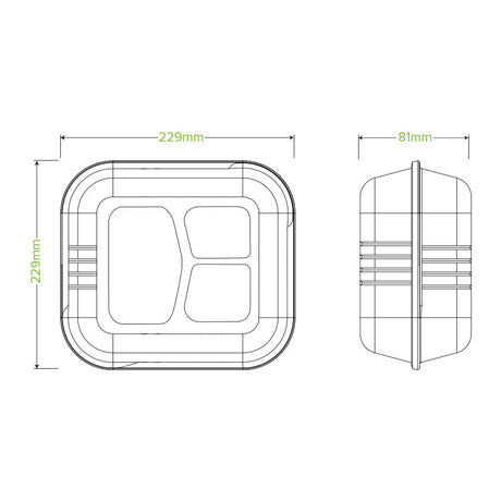 23x23x8cm 3 compartment clamshell - white - Carton of 200 units