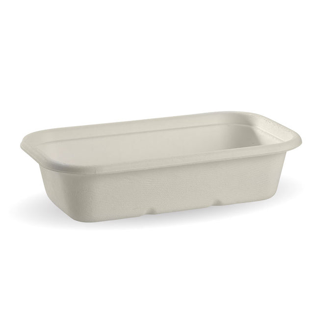 Rectangular Sugarcane Container - White, 1000ml (Box of 500) from BioPak. Compostable, made out of Sugarcane Pulp and sold in boxes of 1. Hospitality quality at wholesale price with The Flying Fork!