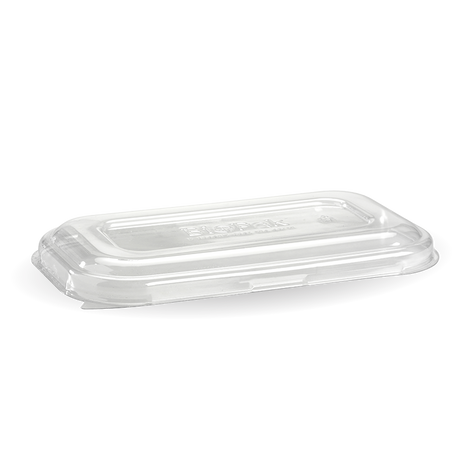 Lid to fit Rectangular Sugarcanne Containers Clear (Box of 500) from BioPak. Compostable, made out of PET Plastic and sold in boxes of 1. Hospitality quality at wholesale price with The Flying Fork!