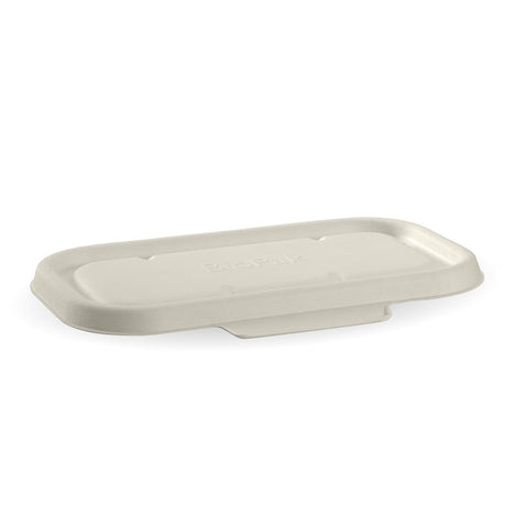 Lid to fit Rectangular Sugarcanne Containers - White (Box of 500) from BioPak. Compostable, made out of Sugarcane Pulp and sold in boxes of 1. Hospitality quality at wholesale price with The Flying Fork!