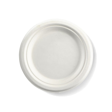 Medium Round Sugarcane Plate - White, 7 inches (Box of 1000) from BioPak. Compostable, made out of Sugarcane and sold in boxes of 1. Hospitality quality at wholesale price with The Flying Fork!