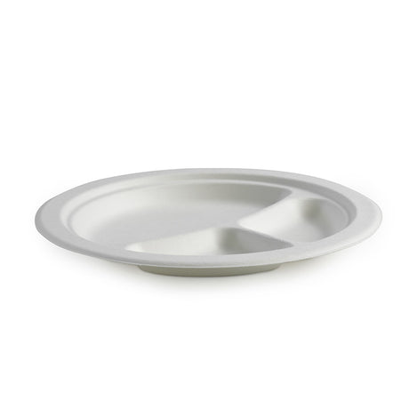 23cm (9") 3 compartment round plates - white - Carton of 500 units