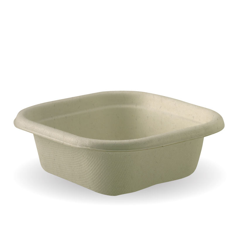 Small Square Sugarcane Container - Natural, 280ml (Box of 600) from BioPak. Compostable, made out of Sugarcane Pulp and sold in boxes of 1. Hospitality quality at wholesale price with The Flying Fork!