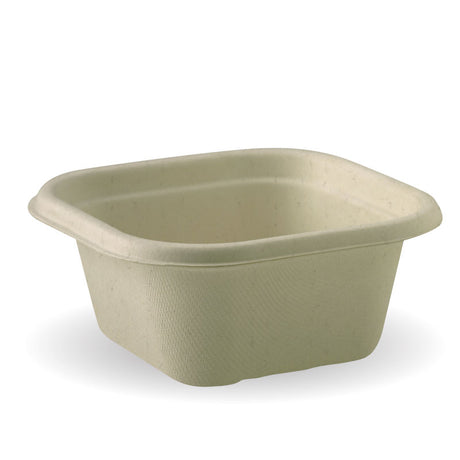 Medium Square Sugarcane Container - Natural, 480ml (Box of 600) from BioPak. Compostable, made out of Sugarcane Pulp and sold in boxes of 1. Hospitality quality at wholesale price with The Flying Fork!