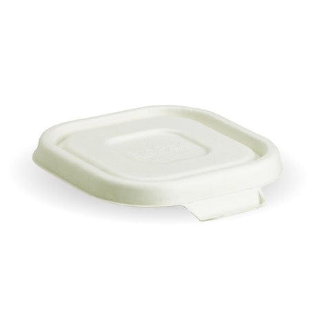 Lid to fit Square Sugarcanne Containers - White (Box of 600) from BioPak. Compostable, made out of Sugarcane Pulp and sold in boxes of 1. Hospitality quality at wholesale price with The Flying Fork!