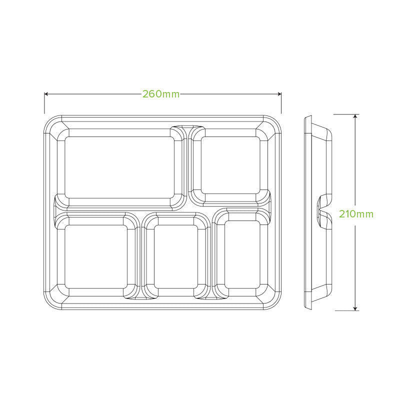 5-compartment tray - 260 x 209 x 25mm - white - Carton of 500 units