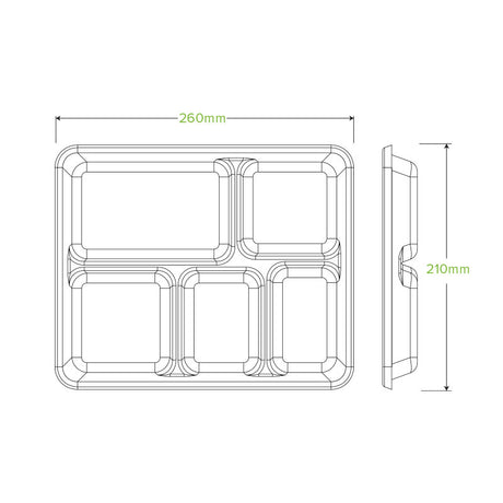 5-compartment tray - 260 x 209 x 25mm - white - Carton of 500 units