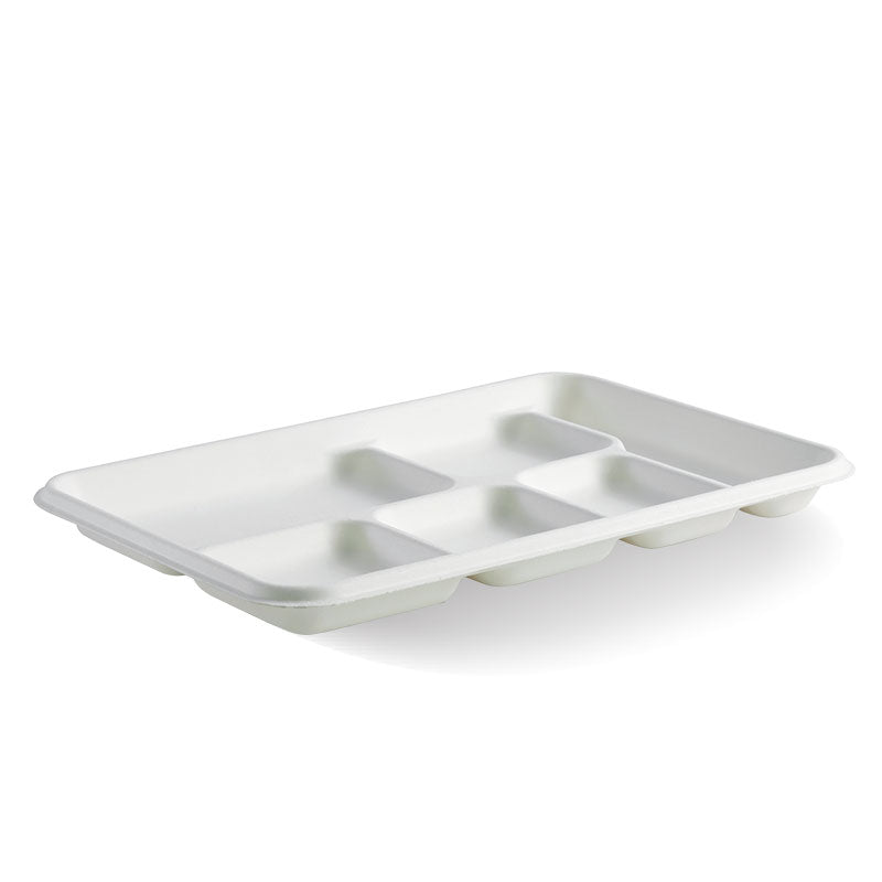 Biopak 6 Compartment Sugarcane Tray - White, 320x215x25mm (Box of 250) from BioPak. Compostable, made out of Sugarcane and sold in boxes of 1. Hospitality quality at wholesale price with The Flying Fork!