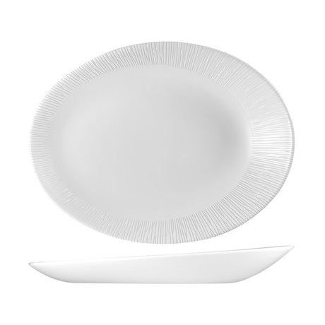 Oval Plate - 346 x 263mm, Bamboo Orb from Churchill. Textured, made out of Porcelain and sold in boxes of 6. Hospitality quality at wholesale price with The Flying Fork!