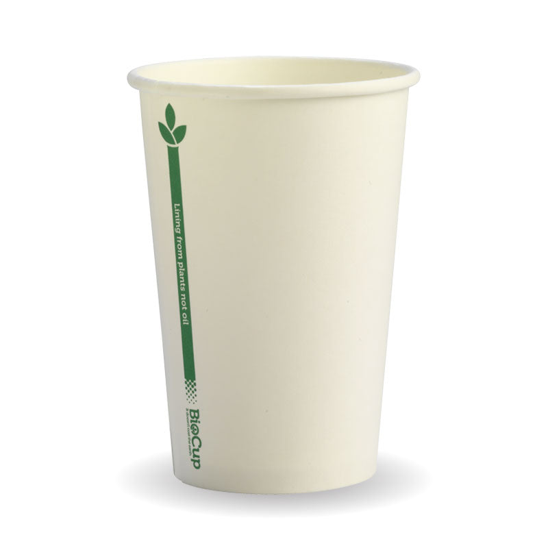 Biocup Single Wall - White with Green Line, 10oz (Box of 1000) from BioPak. Compostable, made out of Paper and Bioplastic and sold in boxes of 1. Hospitality quality at wholesale price with The Flying Fork!