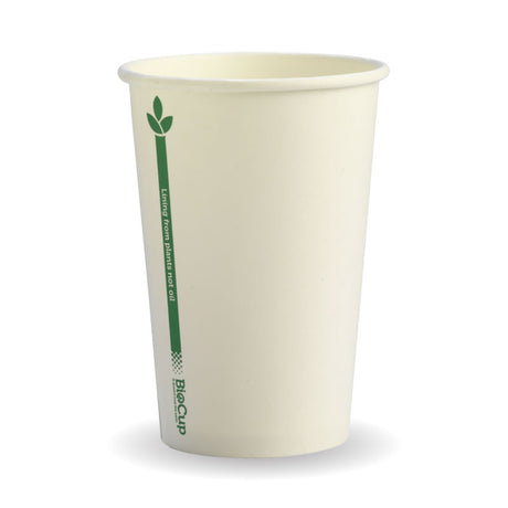 Biocup Single Wall - White with Green Line, 10oz (Box of 1000) from BioPak. Compostable, made out of Paper and Bioplastic and sold in boxes of 1. Hospitality quality at wholesale price with The Flying Fork!