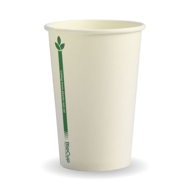 Biocup Single Wall - White with Green Line, 10oz (Box of 1000) from BioPak. Compostable, made out of Paper and Bioplastic and sold in boxes of 1. Hospitality quality at wholesale price with The Flying Fork!