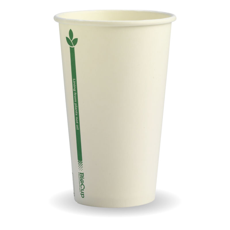 Biocup Single Wall - White with Green Line, 12oz, 80mm (Box of 1000) from BioPak. Compostable, made out of Paper and Bioplastic and sold in boxes of 1. Hospitality quality at wholesale price with The Flying Fork!