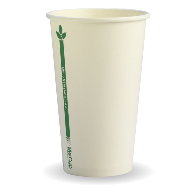 Biocup Single Wall - White with Green Line, 12oz, 80mm (Box of 1000) from BioPak. Compostable, made out of Paper and Bioplastic and sold in boxes of 1. Hospitality quality at wholesale price with The Flying Fork!